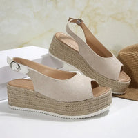 Women's Platform Sandals Summer New Large Size Fish Mouth Slope Heel Stones Pattern Shoes Thick Bottom Clog Casual Slip-On