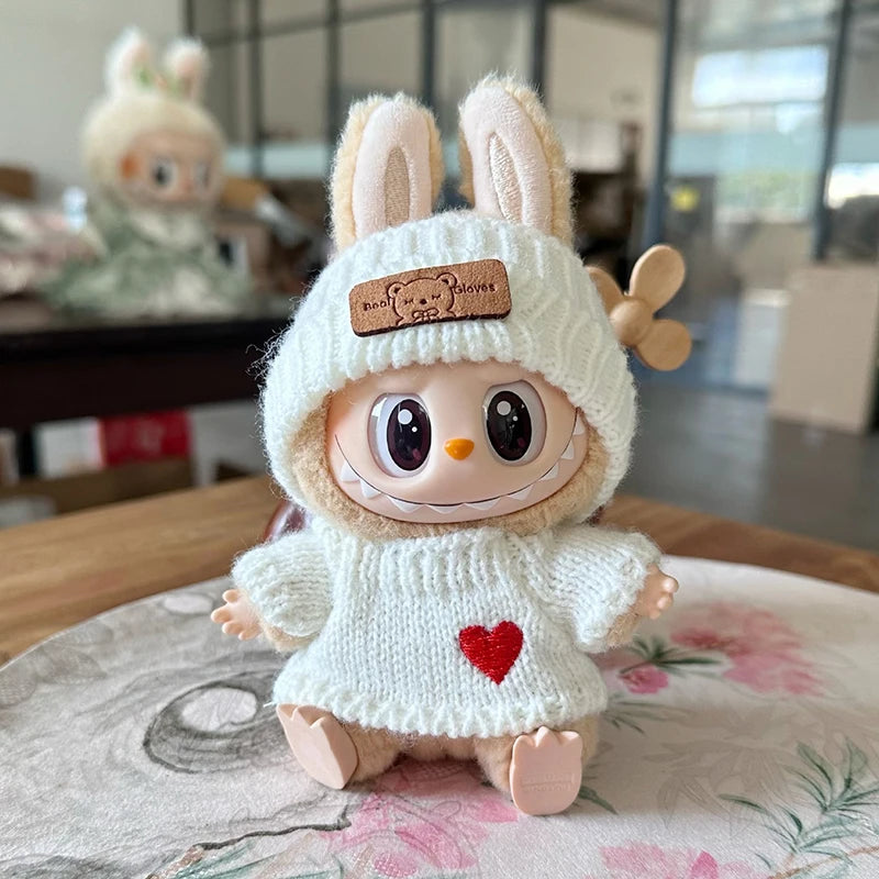 Doll clothes for Labubu Outfit 17cm Dolls Sitting Accessories Glasses Clothing Designer Kids Gift Sweater Hat Bag Set