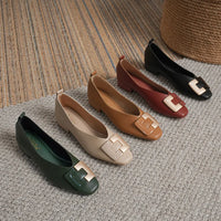 Woman Square Toe Low Heeled Metal Decoration Red Mary Janes Cute Casual Ballerina Female Flats Elegant Soft Soled Flat Shoes