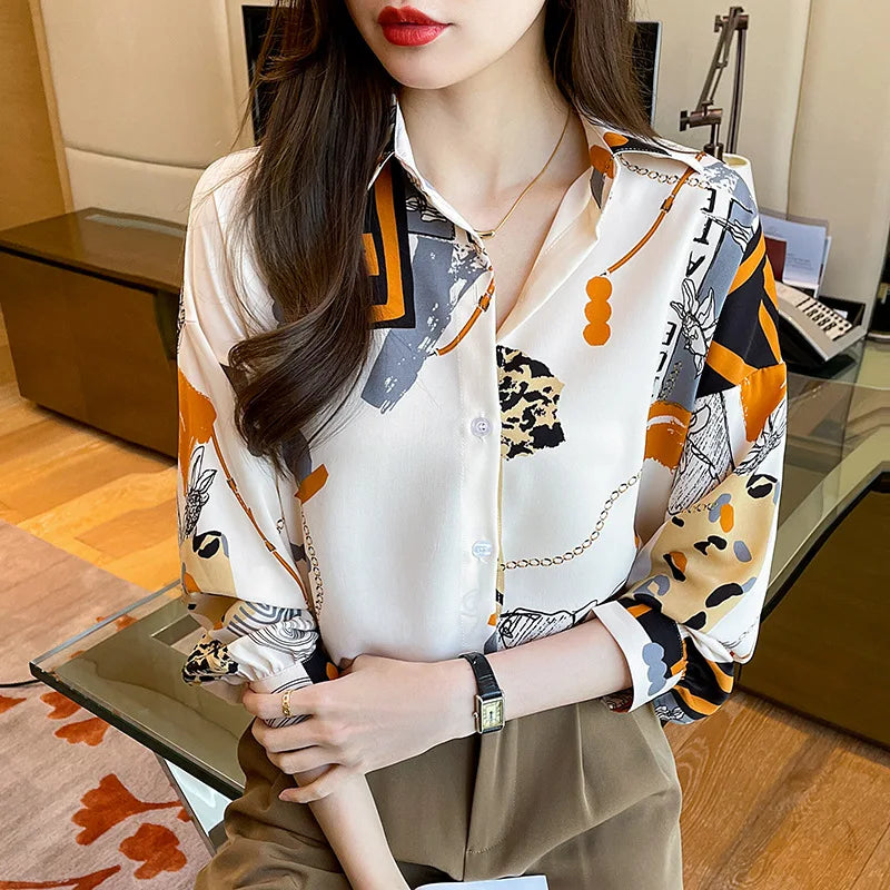 Spring Chiffon Shirt Women's Long-sleeved Printed Color Niche Chiffon