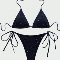 Shiny Sparkling Halter Strappy Bikini High Cut Bikinis Female Swimsuit Women Swimwear Two-pieces Bikini Set Bathing Suit