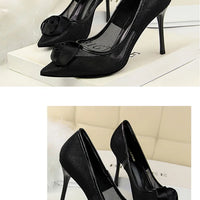 Women's Sexy Nightclub Pole Dancing Show Thin Heels High Mesh Hollowed Out Satin Rose Flower Woman Pumps