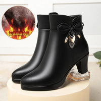 Women's Pointed Toe Waterproof Platform Ankle Boots Thick-heeled Anti-slip Boots - Natalia Home Fashion