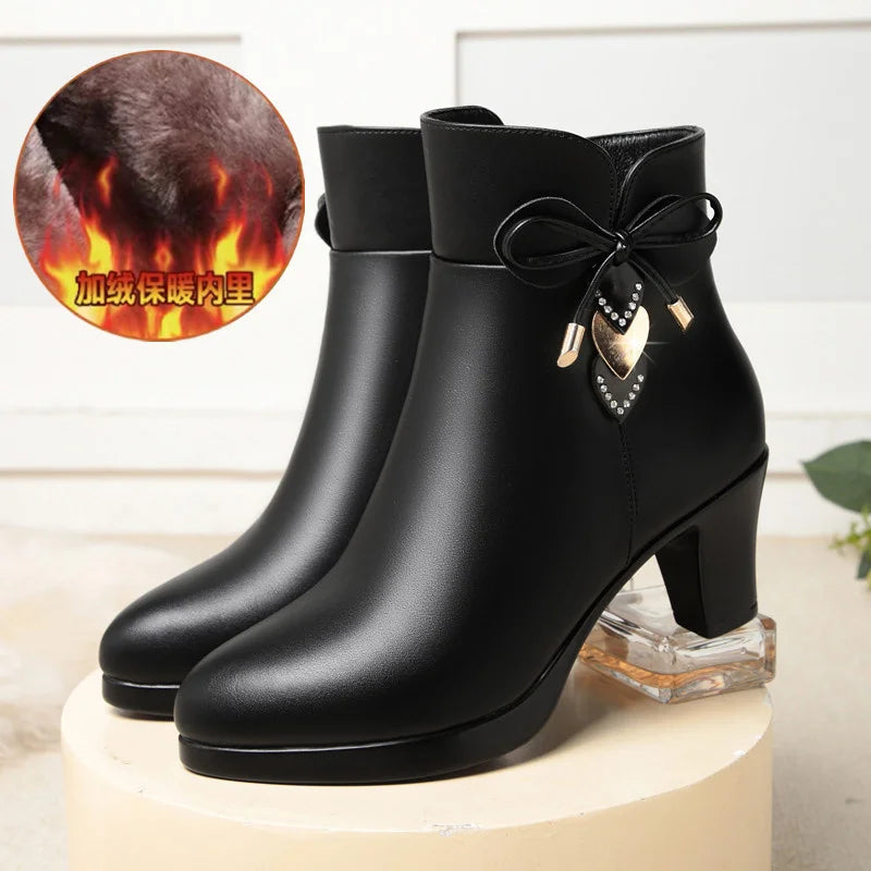Women's Pointed Toe Waterproof Platform Ankle Boots Thick-heeled Anti-slip Boots - Natalia Home Fashion