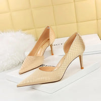 Shoes Woman Pumps Pointed Toe Shallow High Heels Snakeskin Satin Thin Heel Sandals Stiletto Party Shoes