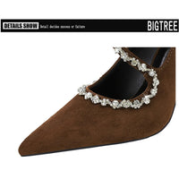 Banquet Pointed Toe High Heels Diamond Chain One-Strip Thin Heel Super High Heels Light Mouth Elegant Lace-Up