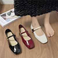 Women Mary Jane Shoes French Retro Square Toe Low Heels Shoes Women's Comfortable Ballet Shoes