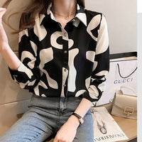 Elegant Long Sleeve Floral Print Chiffon Shirt Women's Versatile High-End Fashion Top Spring City Style Commute Shirt