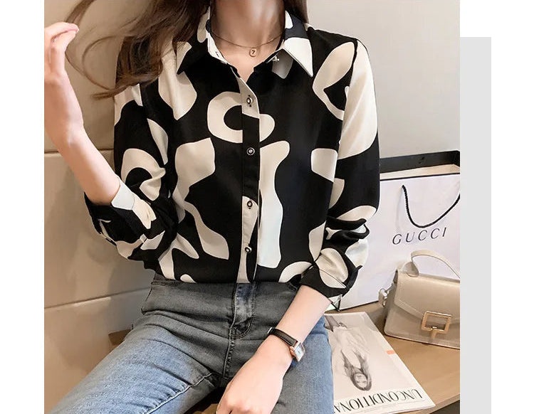 Elegant Long Sleeve Floral Print Chiffon Shirt Women's Versatile High-End Fashion Top Spring City Style Commute Shirt