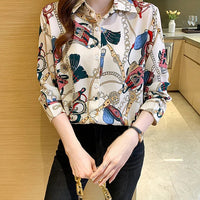 Fashion chain print ladies shirts Spring Women Blouses Long Sleeve Shirts Tops