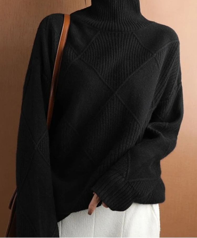 Turtleneck Sweater Diamond Solid Color Warm Pullover Loose Lazy Wind Knitted Bottoming Shirt Pullovers Tops Jumper