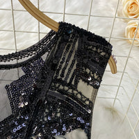 Sexy Sleeveless V-neck mesh sequin Bodycon Dress Chic Women Slim Women Slip Dress