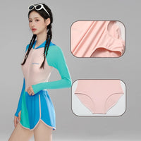 Women Long Sleeve Water Sports Outdoor Bathing Push Up Swim Wear Hooded Female Front Zipper Beach Athletic Surfing Swim Suit