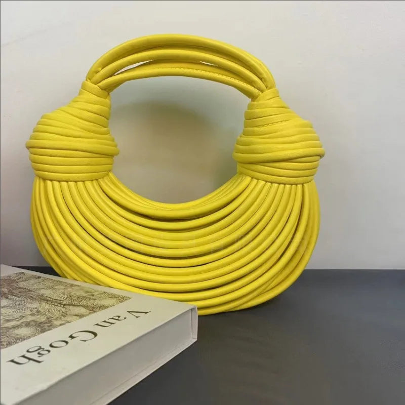 Fashionable Hand-Knitted Noodle Bag Women's Shoulder Bag Urban Minimalist Style Dumpling Bag Versatile Knot Design PU Material