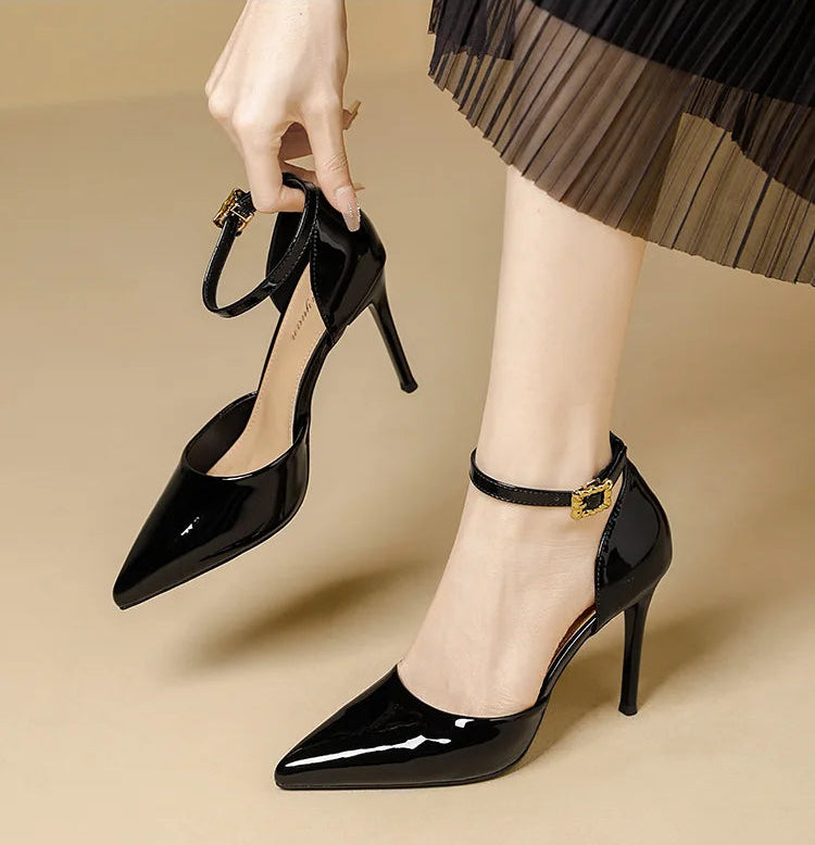 Pointy Toe Elegant Women Shoes Stilettos Office Sandals For Ladies Cover Heel Ankle Strap Sandals