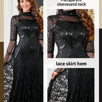 Black Lace Mermaid Elegant Evening Dress for Women High Neck Long Sleeve Sequins Party Dresses Prom Gowns Wedding