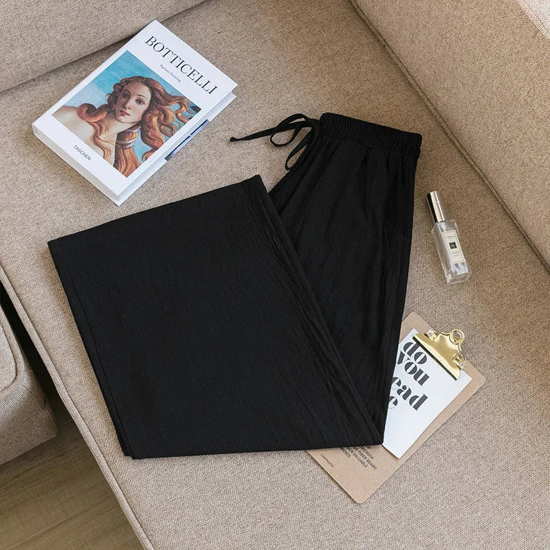 Casual Baggy Wide Leg Trousers Women Summer Thin Comfy Breathable Ankle Length Pants Vintage Loose Cotton Linen Straight Pants