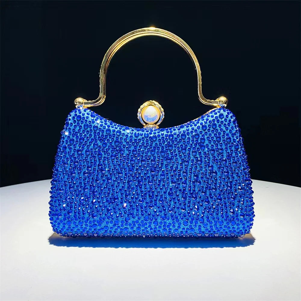 Glitter Shiny Diamonds Evening Bag Metal Handle Square Bag Fashion Women Handbag Wedding Party Clutch Purse Female