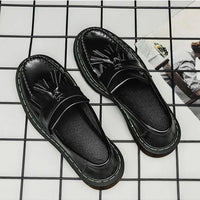 British Style Loafers Casual Round Toe Tassel Women's Leather Low Top Shoes Fashionable Slip-On Shoes