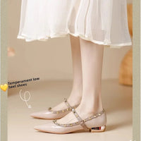 Elegant French Style Cropped Studded Flat Bottom Sandals Women's Summer Tweed Pattern Medial Vacancy Pointe Roman Design