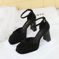 One-Strip Ultra-High Heel Sandals Platform Thick Heel Bow Women Shoes Square Toe Shallow Mouth Hollow Shoes