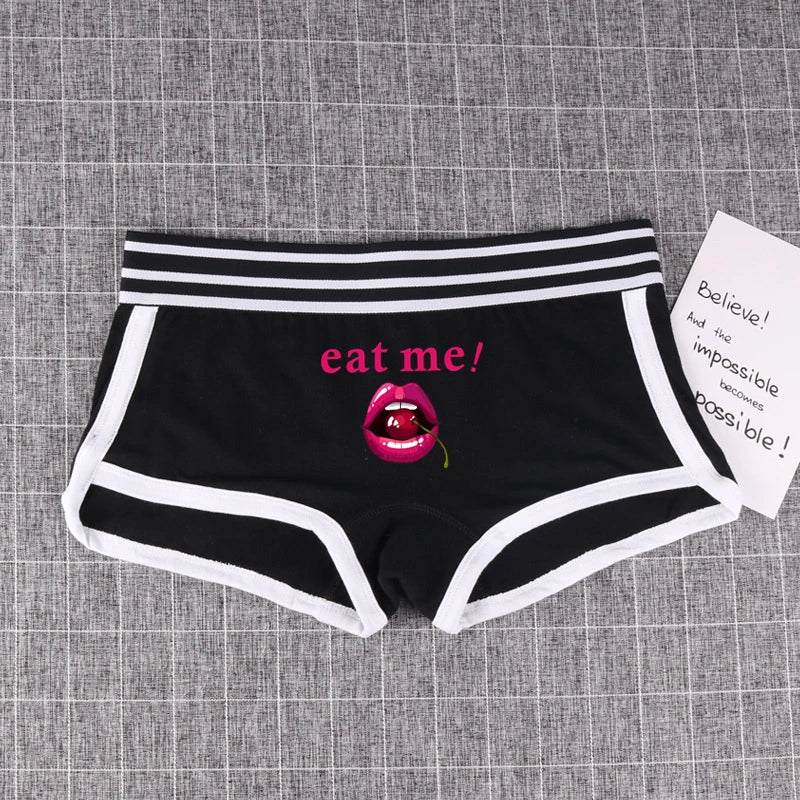 Fashion Girls Boxer EAT ME Cherry In The Mouth Cotton Underwear Sexy Boys shorts for Women Ladies Shorts Comfortable Home Panties