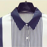 Office Lady Turn-down Collar Straight Loose Button Dress Shirts Blue Striped Long Sleeve Blouses Spring Thin Women's Clothing