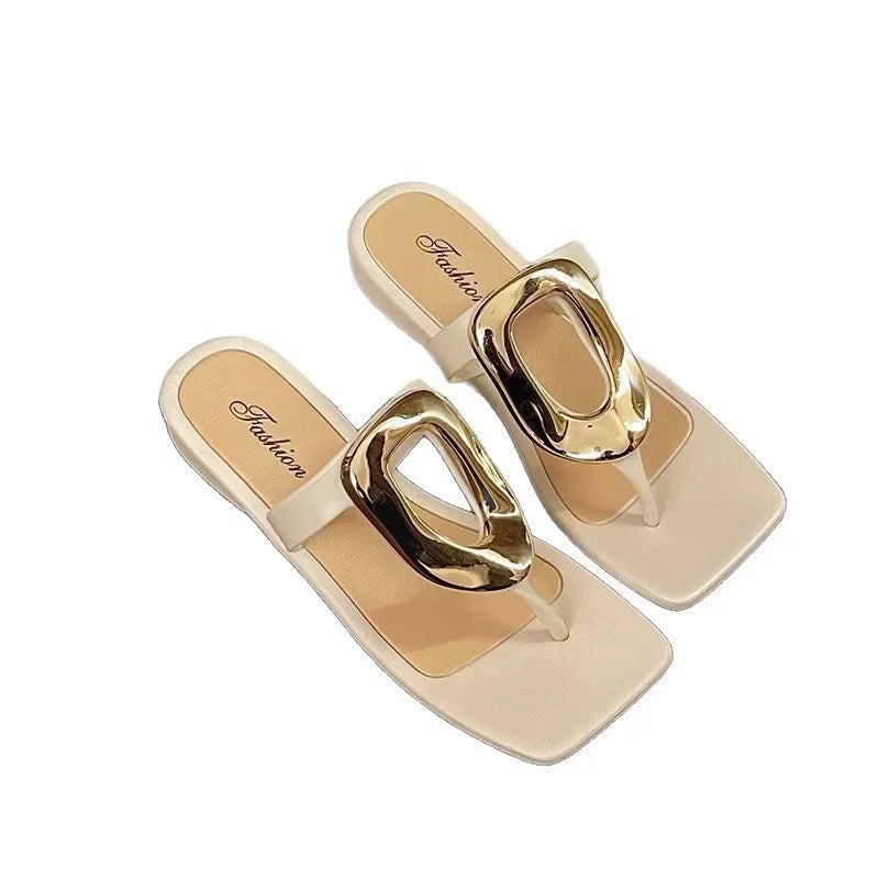 Flat Bottom Sandals Breathable Open Toe Fashionable Casual Metal Buckle Versatile Outdoor Wear Summer Sandals