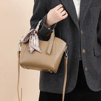 Pure Leather Cowhide Single Shoulder Crossbody Bag Ladies Handbag Fashion Bucket Bag Simple Basket Comes with Scarf