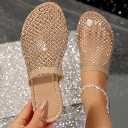 Women Slippers Summer New Round Head Slippers Water Diamond Flat Home Anti-skid Sandals Slides Women - Natalia Home Fashion