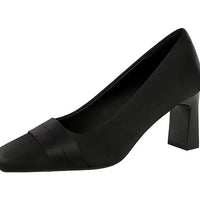Elegant Satin High Heels Square Toe Slip-On Chunky Heel Comfortable Women's Shoes for Party Fashion Footwear Summer Autumn