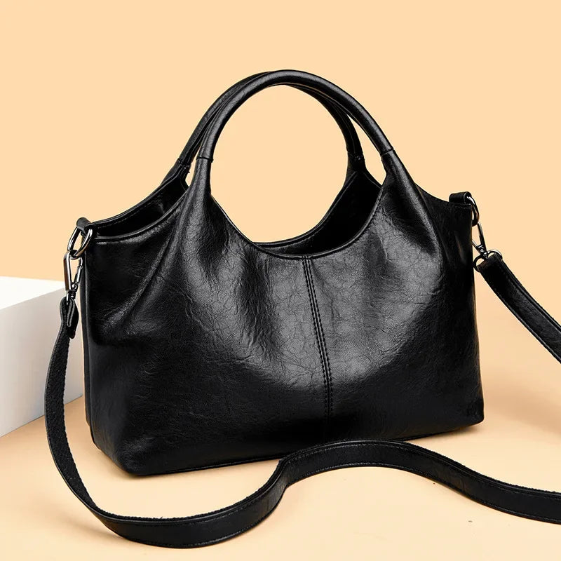 Fashionable Pure Color Basket Handbag Women's Commuter Bag Soft PU Leather Vintage Style Single Shoulder Bag with Internal Zipper