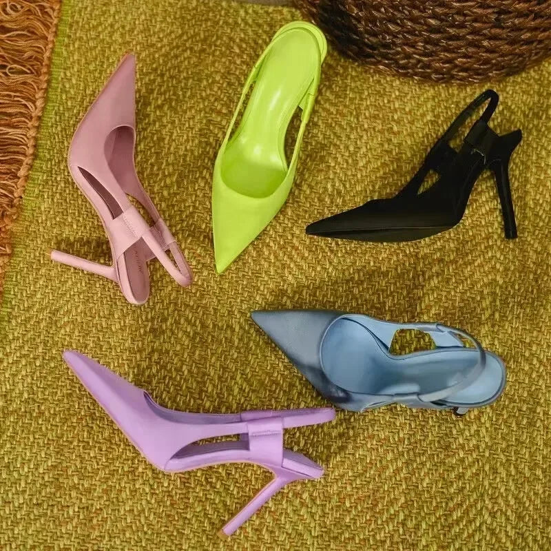 Women Sling back Sandals Pointed Toe Slip on Thin High Heel Ladies Elegant Pumps Shoes Sandals