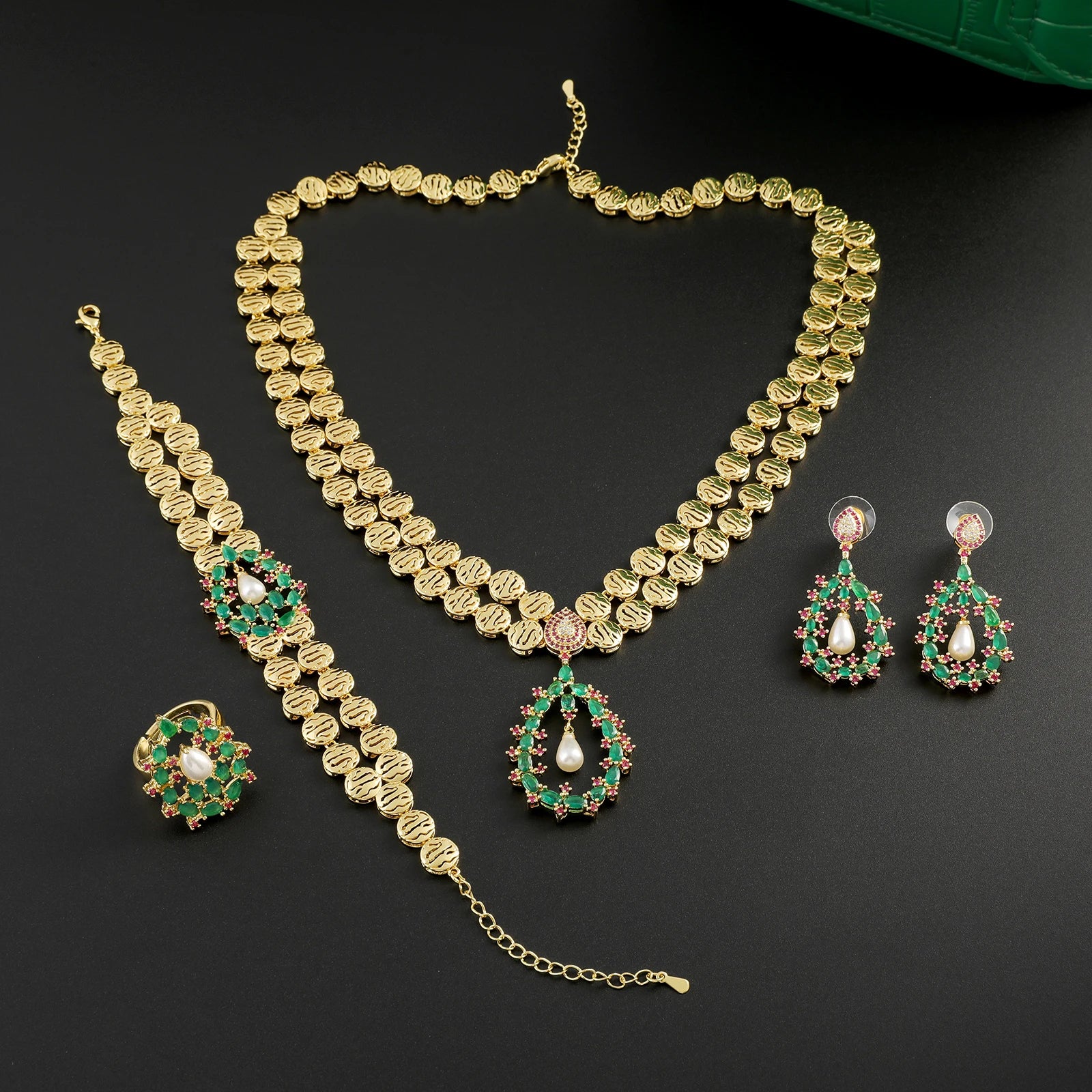 Dubai Elegant Luxurious Stylish Simple Mixed Colored Zirconia Jewelry 4 Piece Women's Jewelry Set for Wedding Party Natalia Home Fashion   MULTI-Plating18K-CHINA-resizable-45cm Natalia Home Fashion