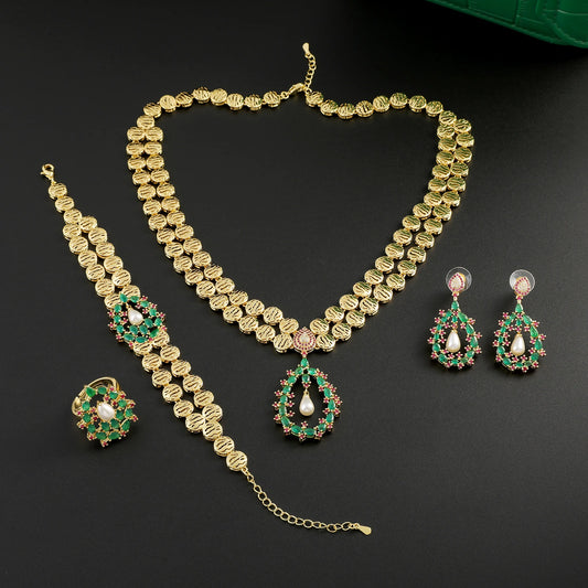 Dubai Elegant Luxurious Stylish Simple Mixed Colored Zirconia Jewelry 4 Piece Women's Jewelry Set for Wedding Party Natalia Home Fashion    Natalia Home Fashion