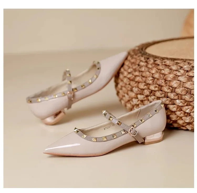 Elegant French Style Cropped Studded Flat Bottom Sandals Women's Summer Tweed Pattern Medial Vacancy Pointe Roman Design