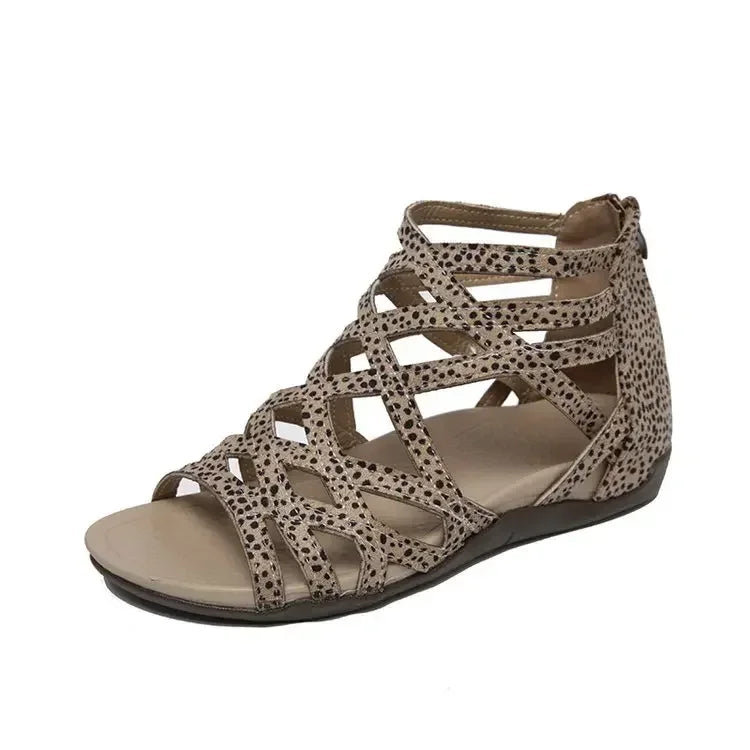 ladies Leopard Slope Heel Sandals Non-slip Lightweight Comfortable Casual women Slippers Rome Outside Casual Flat Bottom Shoes