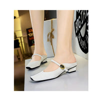 European Style Light-Mouthed Half-Slippers Women Wearing Thick Heels And Square-Toe Mary Jane Shoes One-Strap