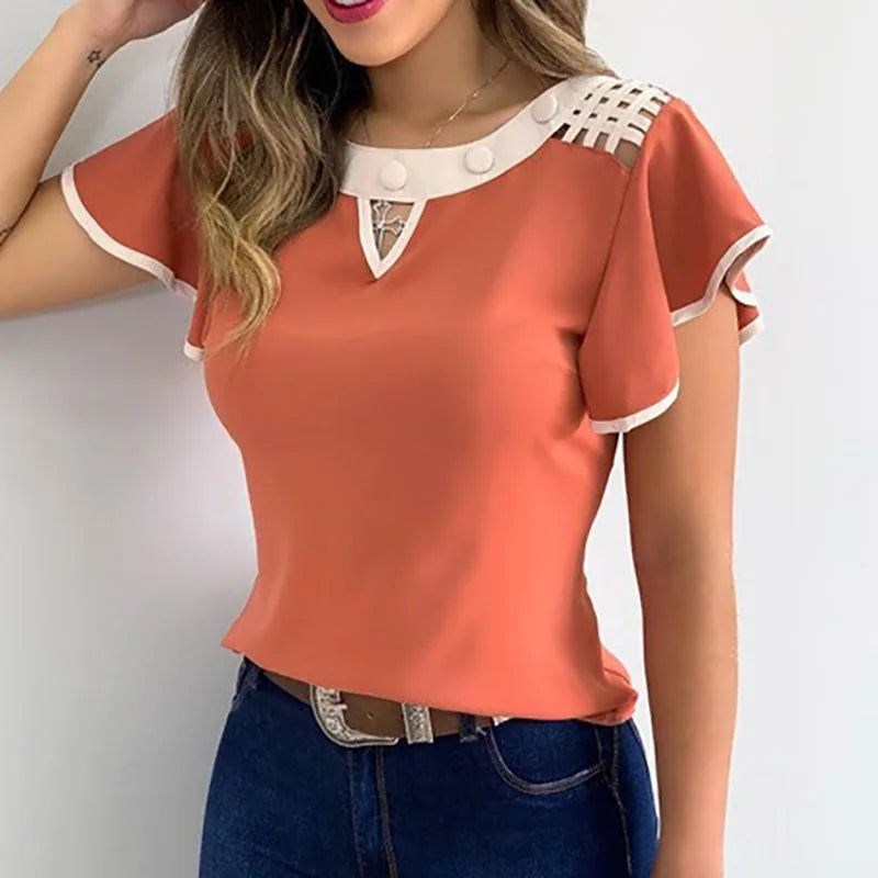 Hollow Out Sexy Lace Blouse Elegant Butterfly Sleeve Solid Blouse Shirt Office Lady O Neck Ruffles Patchwork Blusas Tops S-5XL Natalia Home Fashion    Natalia Home Fashion