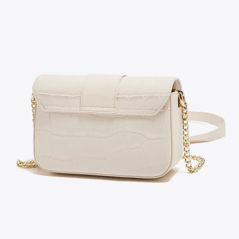 Luxury Two-Layer Cow Leather Handbag Women's Trendy Chain Crossbody Phone Bag Single Shoulder Bag Neutral Minimalist Style