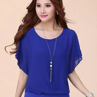 New Spring Summer 2024 Plus Size Women's Clothing Chiffon Short Sleeve Bat Wing Shirt Loose Fit Slimming T-Shirt For Women Natalia Home Fashion    Natalia Home Fashion