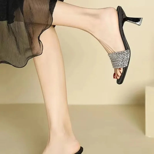 Modern Women's Heels Dress Slippers Women Square Toe High Heels Outdoor Women's Sandals