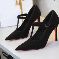 Red Bottoms Buckle Strap Shoes Fashion Pointed Toe Pumps Women Wedding Shoes