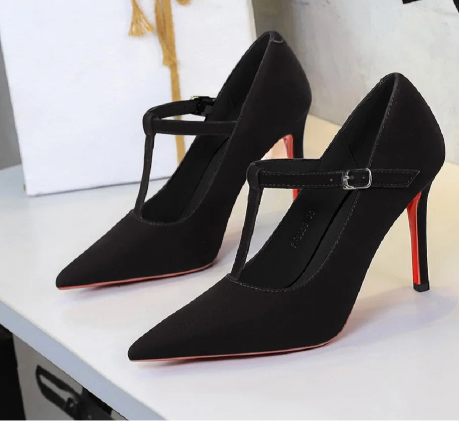 Red Bottoms Buckle Strap Shoes Fashion Pointed Toe Pumps Women Wedding Shoes