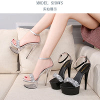 Fine Heel Crystal Women's Sandals Summer New 14.5 Cm High Heels Sexy Comfortable Ladies Wedding Shoes Catwalk Pole Dance