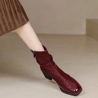 Women's Side Zipper Boot High Heel Short Boot Winter Mid-Calf Boot Chinese Style National Wedding Boot