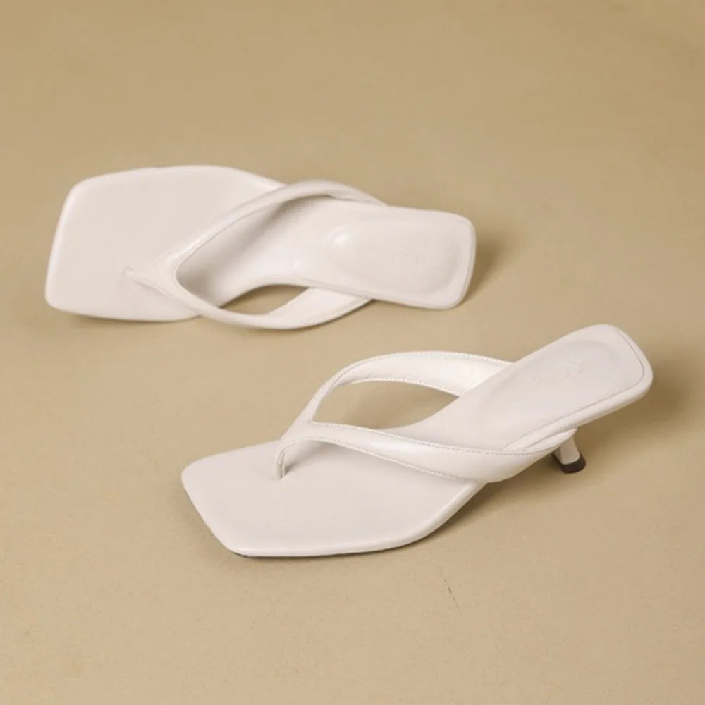 Formal Flip Flops Woman High Heels Cool Slippers Women's Summer New Retro Leopard Print Toe Square Heel Slippers Women Outside