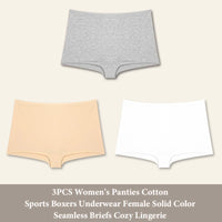3PCS Women's Panties Cotton Seamless Sports Boxers Underwear Female Solid Color Briefs Cozy Lingerie Intimate Underpants