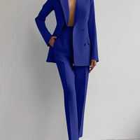Women Fashion Solid Pant Suits, Office Lady Elegant V-Neck Long Sleeve Blazer Set, Pencil Pants Slim Ladies Outfit