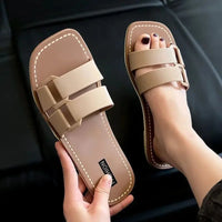 Flat Bottom Sandals Women's Outdoor Beachwear Slip-On Slippers Casual PVC Material Comfortable Flats - Natalia Home Fashion